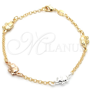 Gold Filled Bracelet — Fancy Bracelet Elephant and Rolo Design Polished Tricolor — main product view — SKU 133698 | Oro Laminado brazalete — elegante Bracelet Elephant and Rolo diseño pulido Tricolor — SKU 133698