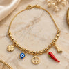 Oro Laminado Charm Bracelet, Gold Filled Style Four-leaf Clover and Hand Design, Polished, Golden Finish, 03.32.0262.07