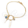 Oro Laminado Charm Bracelet, Gold Filled Style key and Mariner Design, with White Cubic Zirconia, Polished, Golden Finish, 03.32.0266.07