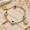 Oro Laminado Charm Bracelet, Gold Filled Style Four-leaf Clover and Rolo Design, Polished, Golden Finish, 03.32.0267.07