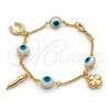 Oro Laminado Charm Bracelet, Gold Filled Style Four-leaf Clover and Rolo Design, Polished, Golden Finish, 03.32.0267.07