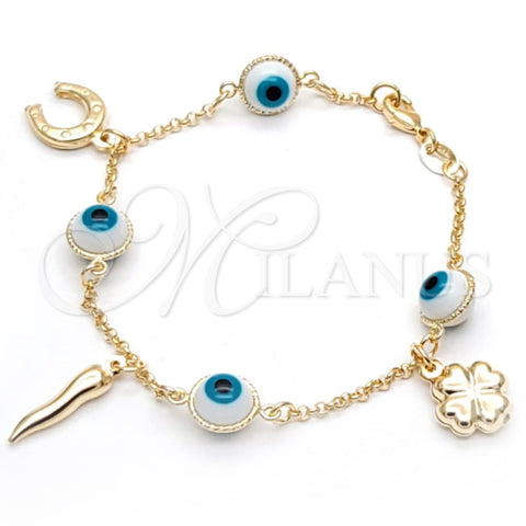 Oro Laminado Charm Bracelet, Gold Filled Style Four-leaf Clover and Rolo Design, Polished, Golden Finish, 03.32.0267.07