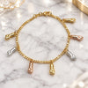 Oro Laminado Charm Bracelet, Gold Filled Style Hand and Figaro Concave Design, Polished, Tricolor, 03.32.0269.07