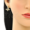 Oro Laminado Stud Earring, Gold Filled Style Butterfly Design, with Ivory Pearl, Polished, Golden Finish, 02.379.0003