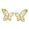 Oro Laminado Stud Earring, Gold Filled Style Butterfly Design, with Ivory Pearl, Polished, Golden Finish, 02.379.0003