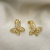 Oro Laminado Stud Earring, Gold Filled Style Butterfly Design, with Ivory Pearl, Polished, Golden Finish, 02.379.0003