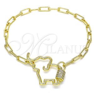 Gold Filled Bracelet — Fancy Bracelet Elephant Design with White Micro Pave — main product view — SKU 133716 | Oro Laminado brazalete — elegante Bracelet Elephant diseño with blanco Micro Pave — SKU 133716