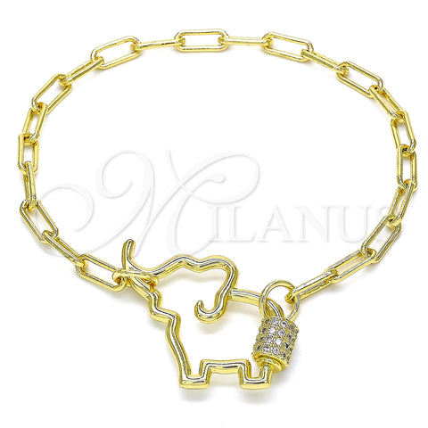 Oro Laminado Fancy Bracelet, Gold Filled Style Elephant Design, with White Micro Pave, Polished, Golden Finish, 03.341.0078.07 (04 MM Thickness, 7 Inches Length)