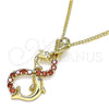Oro Laminado Pendant Necklace, Gold Filled Style Dolphin Design, with Garnet and White Cubic Zirconia, Polished, Golden Finish, 04.346.0019.1.20 (01 MM Thickness, 20 Inches Length)