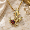 Oro Laminado Pendant Necklace, Gold Filled Style Dolphin Design, with Garnet Cubic Zirconia, Polished, Golden Finish, 04.346.0020.1.20 (01 MM Thickness, 20 Inches Length)