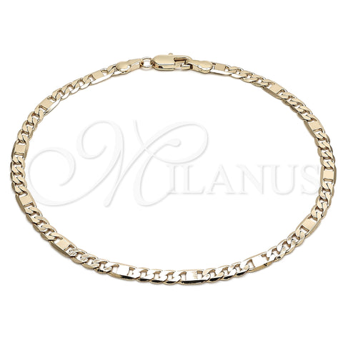 Oro Laminado Basic Anklet, Gold Filled Style Figaro Design, Polished, Golden Finish, 04.319.0004.10 (04 MM Thickness, 10 Inches Length)