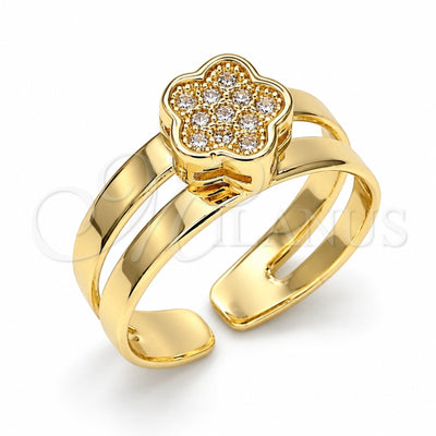 Oro Laminado Baby Ring, Gold Filled Style Flower Design, with White Micro Pave, Polished, Golden Finish, 01.233.0012 (One size fits all)