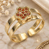 Oro Laminado Baby Ring, Gold Filled Style Flower Design, with Garnet Micro Pave, Polished, Golden Finish, 01.233.0012.1 (One size fits all)