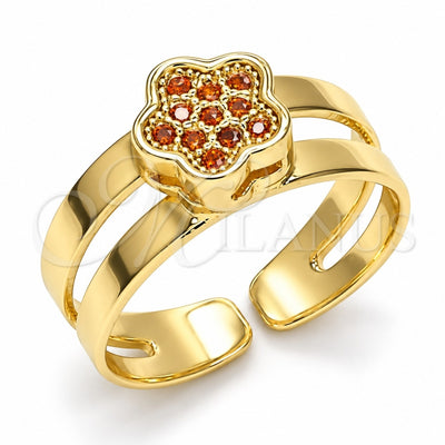 Oro Laminado Baby Ring, Gold Filled Style Flower Design, with Garnet Micro Pave, Polished, Golden Finish, 01.233.0012.1 (One size fits all)