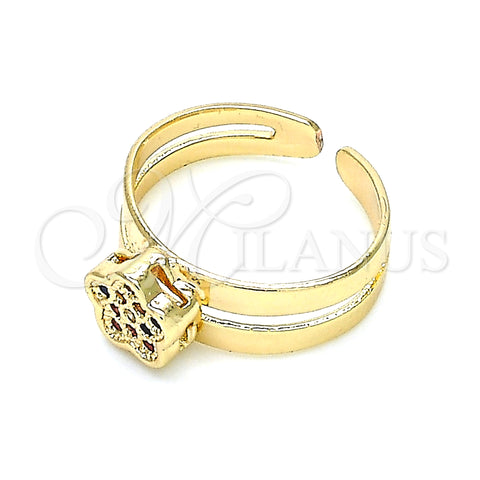 Oro Laminado Baby Ring, Gold Filled Style Flower Design, with Multicolor Micro Pave, Polished, Golden Finish, 01.233.0012.2 (One size fits all)