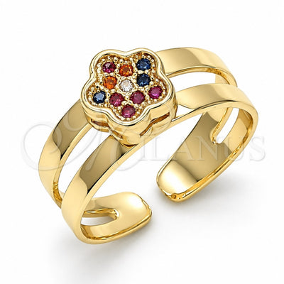 Oro Laminado Baby Ring, Gold Filled Style Flower Design, with Multicolor Micro Pave, Polished, Golden Finish, 01.233.0012.2 (One size fits all)