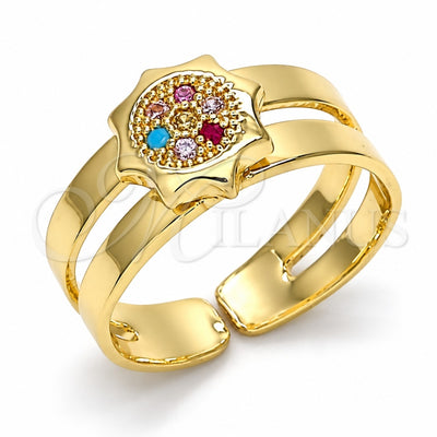 Oro Laminado Baby Ring, Gold Filled Style with Multicolor Micro Pave, Polished, Golden Finish, 01.233.0013.2 (One size fits all)