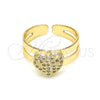 Oro Laminado Baby Ring, Gold Filled Style Heart Design, with White Micro Pave, Polished, Golden Finish, 01.233.0014 (One size fits all)