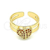 Oro Laminado Baby Ring, Gold Filled Style Heart Design, with Garnet Micro Pave, Polished, Golden Finish, 01.233.0014.1 (One size fits all)