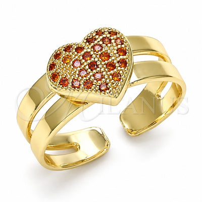 Oro Laminado Baby Ring, Gold Filled Style Heart Design, with Garnet Micro Pave, Polished, Golden Finish, 01.233.0014.1 (One size fits all)