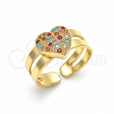Oro Laminado Baby Ring, Gold Filled Style Heart Design, with Multicolor Micro Pave, Polished, Golden Finish, 01.233.0014.2 (One size fits all)