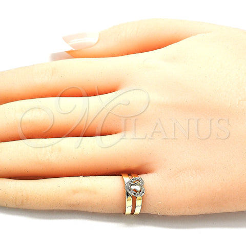 Oro Laminado Baby Ring, Gold Filled Style Heart and Butterfly Design, with White Micro Pave, Polished, Golden Finish, 01.233.0015 (One size fits all)