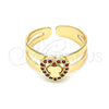 Oro Laminado Baby Ring, Gold Filled Style Heart and Butterfly Design, with Garnet Micro Pave, Polished, Golden Finish, 01.233.0015.1 (One size fits all)