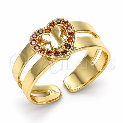 Oro Laminado Baby Ring, Gold Filled Style Heart and Butterfly Design, with Garnet Micro Pave, Polished, Golden Finish, 01.233.0015.1 (One size fits all)