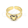 Oro Laminado Baby Ring, Gold Filled Style Heart and Butterfly Design, with Multicolor Micro Pave, Polished, Golden Finish, 01.233.0015.2 (One size fits all)