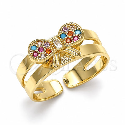 Oro Laminado Baby Ring, Gold Filled Style with Multicolor Micro Pave, Polished, Golden Finish, 01.233.0016.2 (One size fits all)