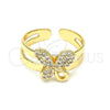 Oro Laminado Baby Ring, Gold Filled Style Butterfly Design, with White Micro Pave, Polished, Golden Finish, 01.233.0017 (One size fits all)
