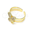 Oro Laminado Baby Ring, Gold Filled Style Butterfly Design, with White Micro Pave, Polished, Golden Finish, 01.233.0017 (One size fits all)