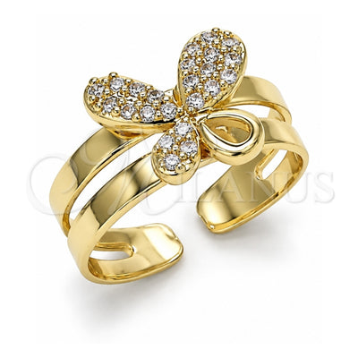 Oro Laminado Baby Ring, Gold Filled Style Butterfly Design, with White Micro Pave, Polished, Golden Finish, 01.233.0017 (One size fits all)