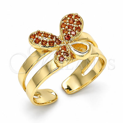 Oro Laminado Baby Ring, Gold Filled Style Butterfly Design, with Garnet Micro Pave, Polished, Golden Finish, 01.233.0017.1 (One size fits all)