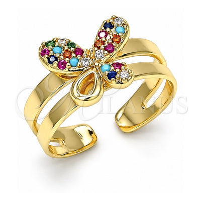 Oro Laminado Baby Ring, Gold Filled Style Butterfly Design, with Multicolor Micro Pave, Polished, Golden Finish, 01.233.0017.2 (One size fits all)
