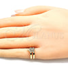 Oro Laminado Baby Ring, Gold Filled Style Four-leaf Clover Design, with White Micro Pave, Polished, Golden Finish, 01.233.0018 (One size fits all)