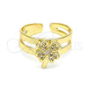 Oro Laminado Baby Ring, Gold Filled Style Four-leaf Clover Design, with White Micro Pave, Polished, Golden Finish, 01.233.0018 (One size fits all)