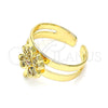 Oro Laminado Baby Ring, Gold Filled Style Four-leaf Clover Design, with White Micro Pave, Polished, Golden Finish, 01.233.0018 (One size fits all)