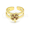 Oro Laminado Baby Ring, Gold Filled Style Four-leaf Clover Design, with Garnet Micro Pave, Polished, Golden Finish, 01.233.0018.1 (One size fits all)