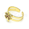 Oro Laminado Baby Ring, Gold Filled Style Four-leaf Clover Design, with Garnet Micro Pave, Polished, Golden Finish, 01.233.0018.1 (One size fits all)
