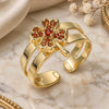 Oro Laminado Baby Ring, Gold Filled Style Four-leaf Clover Design, with Garnet Micro Pave, Polished, Golden Finish, 01.233.0018.1 (One size fits all)