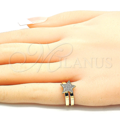 Oro Laminado Baby Ring, Gold Filled Style Star Design, with White Micro Pave, Polished, Golden Finish, 01.233.0019 (One size fits all)