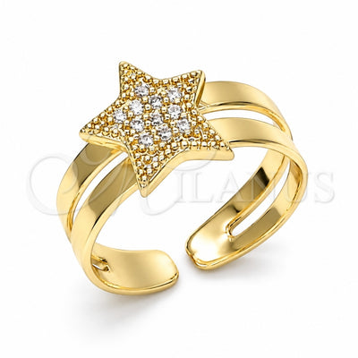 Oro Laminado Baby Ring, Gold Filled Style Star Design, with White Micro Pave, Polished, Golden Finish, 01.233.0019 (One size fits all)