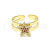 Oro Laminado Baby Ring, Gold Filled Style Star Design, with Garnet Micro Pave, Polished, Golden Finish, 01.233.0019.1 (One size fits all)