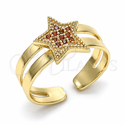 Oro Laminado Baby Ring, Gold Filled Style Star Design, with Garnet Micro Pave, Polished, Golden Finish, 01.233.0019.1 (One size fits all)