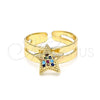 Oro Laminado Baby Ring, Gold Filled Style Star Design, with Multicolor Micro Pave, Polished, Golden Finish, 01.233.0019.2 (One size fits all)