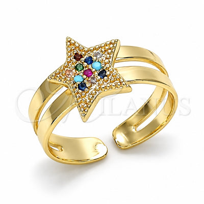 Oro Laminado Baby Ring, Gold Filled Style Star Design, with Multicolor Micro Pave, Polished, Golden Finish, 01.233.0019.2 (One size fits all)