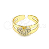 Oro Laminado Baby Ring, Gold Filled Style Heart Design, with White Micro Pave, Polished, Golden Finish, 01.233.0020 (One size fits all)