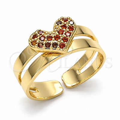 Oro Laminado Baby Ring, Gold Filled Style Heart Design, with Garnet Micro Pave, Polished, Golden Finish, 01.233.0020.1 (One size fits all)