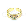 Oro Laminado Baby Ring, Gold Filled Style Heart Design, with Multicolor Micro Pave, Polished, Golden Finish, 01.233.0020.2 (One size fits all)